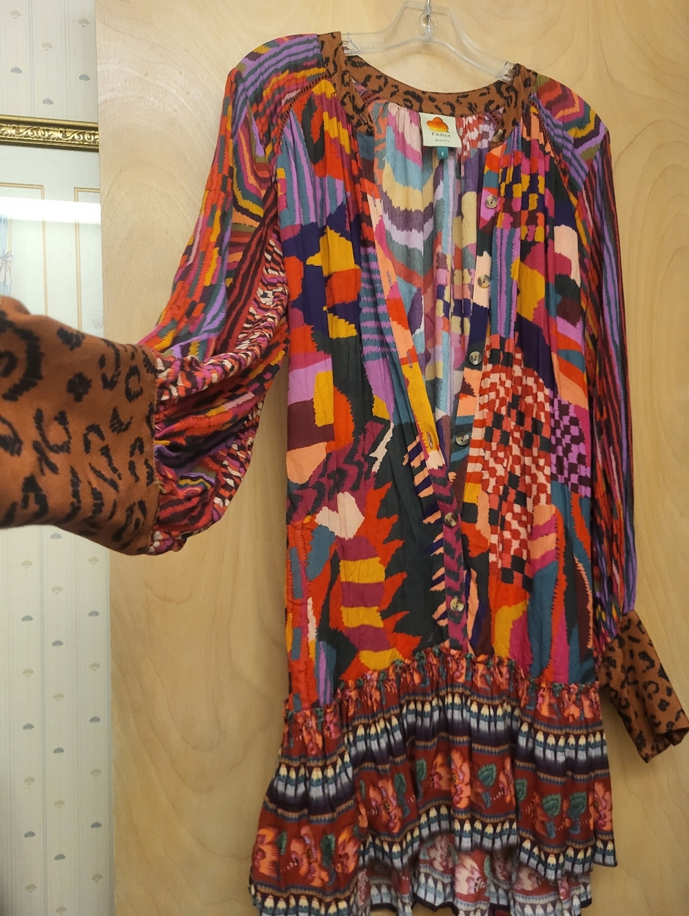 Farm Rio Mixed Abstract Patches Pattern Midi Dress Sz S - Picture 5 of 11
